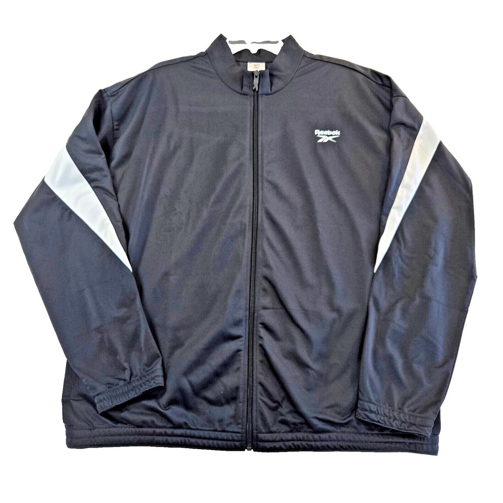 Reebok Track Jacket‎ Mens 2XL Full Zip Vector Knit Training Top Black